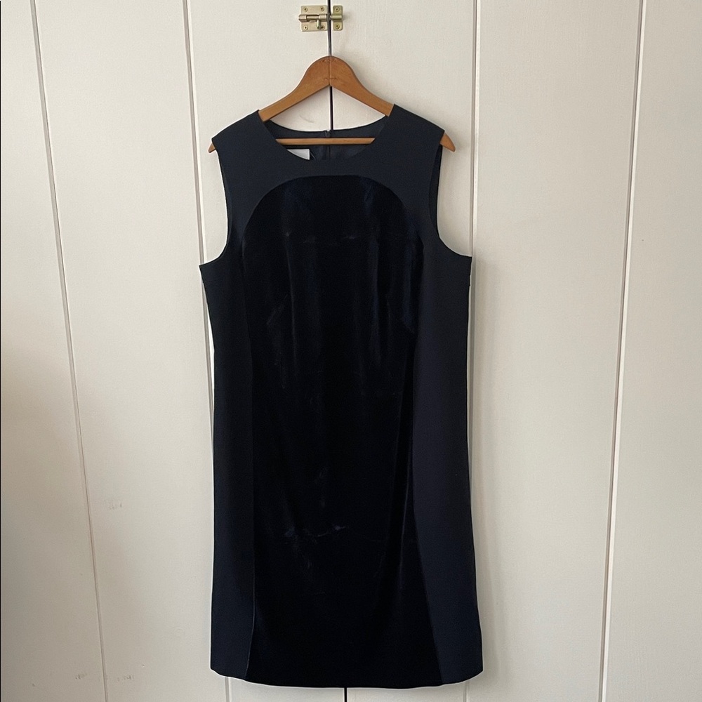 Akris Punto Midnight Blue Midi Sheath Dress velvet size 16